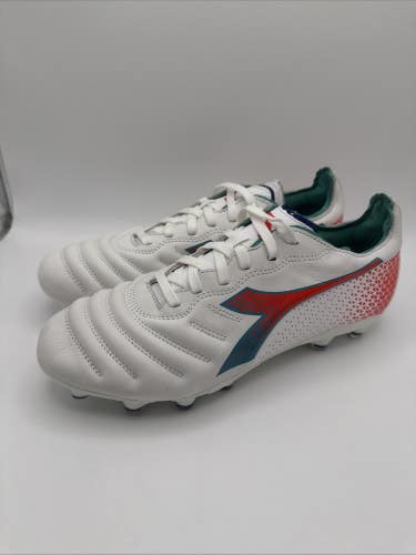 Diadora Brasil Elite GR LT W LP12 Size 8 Womens White Blue Red Soccer Cleats