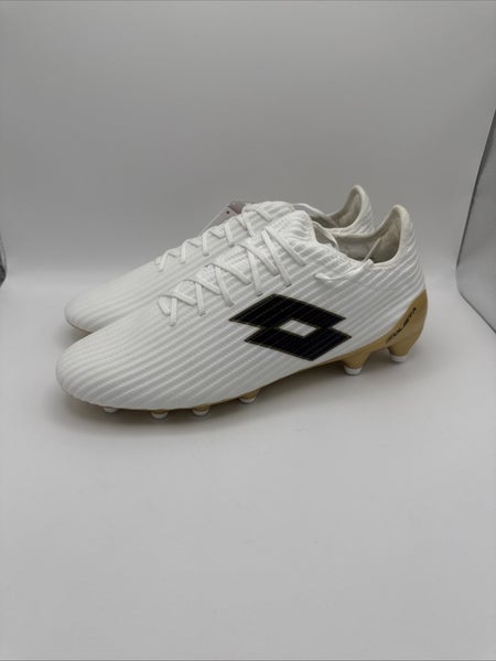 Lotto Solista 200 III FG Men's Soccer Cleats Size 9.5 White Black Gold 212376