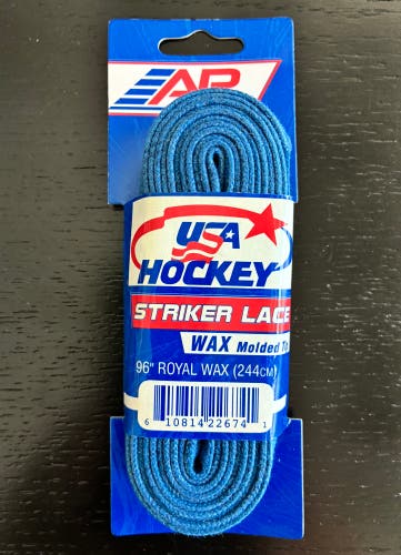 One Pair Waxed Blue Hockey Laces, 96” New