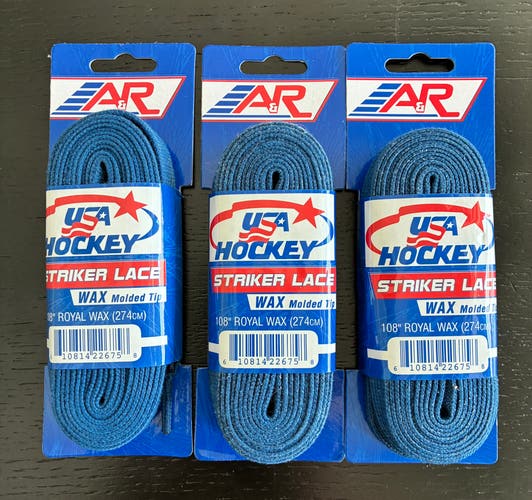 Three Pair Waxed Blue Laces, 108” New