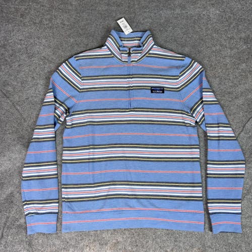 LL Bean Pullover Mens Small Blue Striped Quarter Zip Hiking Outdoor Top Comfort