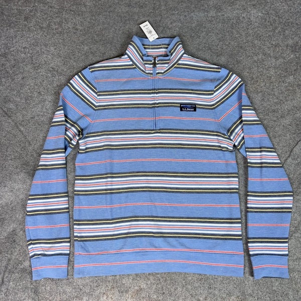 LL Bean Pullover Mens Small Blue Striped Quarter Zip Hiking Outdoor Top Comfort