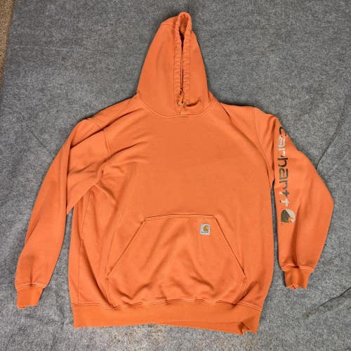 Carhartt Hoodie Mens XL Orange Pullover Sweatshirt Workwear Logo Casual Top K288