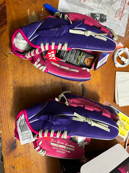 Lot of 2 new girls softball gloves 10inch