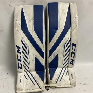 Used CCM AXIS 1.5 SPEED SKIN Goalie Leg Pads Junior Royal Blue And White 28" 11855-S000188211