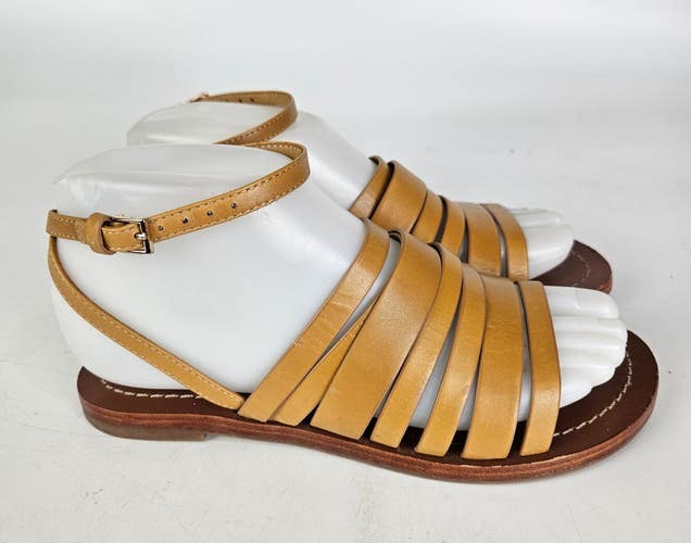 TORY BURCH Patos Tan Leather Flat Ankle Strap Sandals Size: 6M