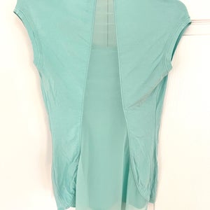Karen Millen sheer chiffon back slim thin lightweight top.Aqua viscose Tank UK4