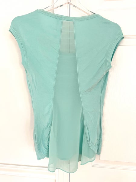Karen Millen sheer chiffon back slim thin lightweight top.Aqua viscose Tank UK4