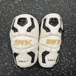 Used STX CELL IV Lacrosse Arm Pads/Guards White SM 11849-S000016579