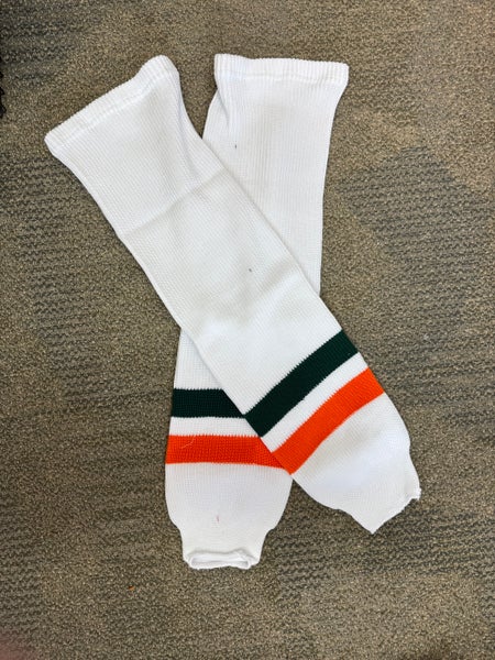 17 White/Orange/Green Senior Large Knit Hockey Socks