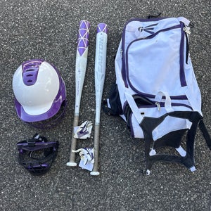 Easton girls softball bag helmet and bat set