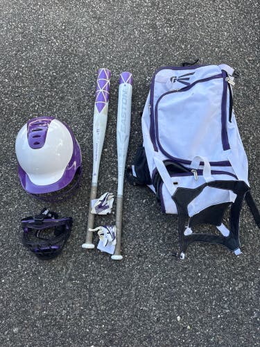 Easton girls softball bag helmet and bat set