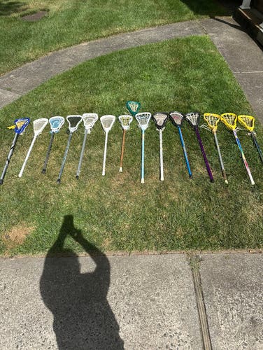Lacrosse 14 sticks and Green Glitter Head Rare! Take all!