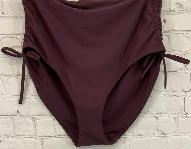 CALIA Womens Medium High Rise Swim Bottoms Ruched Adjustable Side Tie Maroon