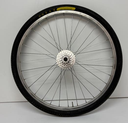 Silver Aluminum 8-Speed 32-Spoke 26" Rear Wheel Shimano Hub GEAX Tire CLEAN