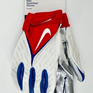 NWT nike Superbad 6.0 Mens Sz small Padded Football Gloves silver/White-red-blue
