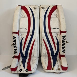 Used Size 30" + 1.5" Vaughn Velocity V5 Goalie Leg Pads White/Red/Blue