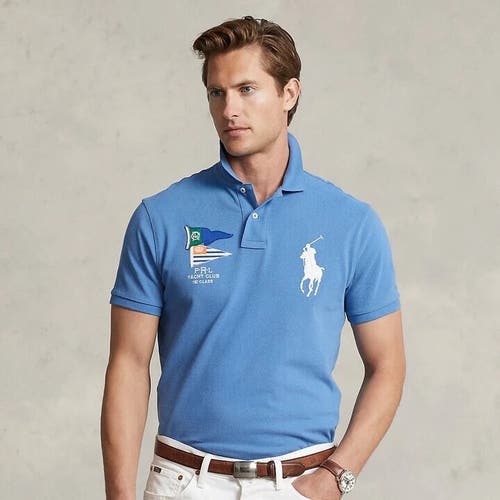 Polo Ralph Lauren Men's Custom Slim Fit Big Pony Mesh Polo Shirt Retreat blue M