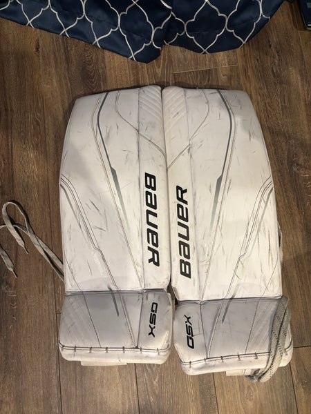White Bauer GSX (2023 Model) Goalie Leg Pads (Used) | Junior Medium (28+)