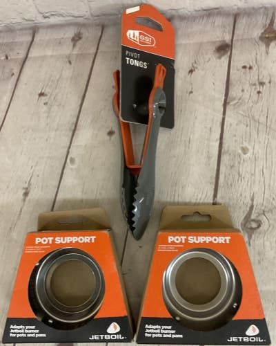 Outdoor Cooking Two JETBOIL Pot Supports One Set of Plastic Pivot Foldable Tongs
