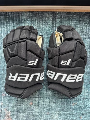 NHL Penguins Black Bauer Supreme 1S PRO STOCK Ice HOCKEY GLOVES 14 Kunitz