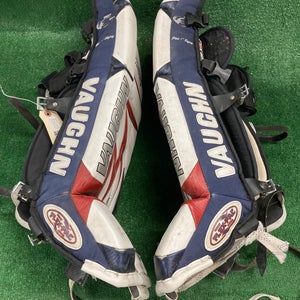 White 30" Junior Vaughn Velocity V6 Goalie Leg Pads (Used)