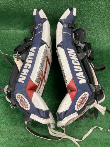 White 30" Junior Vaughn Velocity V6 Goalie Leg Pads (Used)