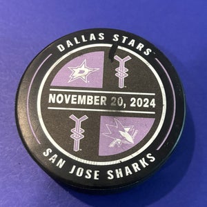 Dallas Stars vs San Jose Sharks Cancer Awareness Night Hockey Puck