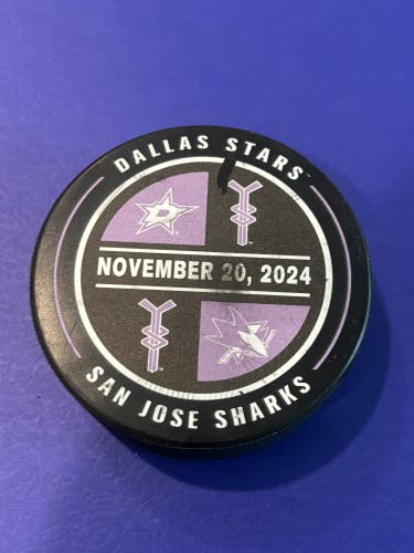 Dallas Stars vs San Jose Sharks Cancer Awareness Night Hockey Puck