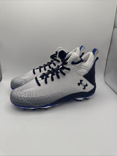 Under Armour Highlight Hammer MC Football Cleats Mens 10 White Blue Lace Up Mid