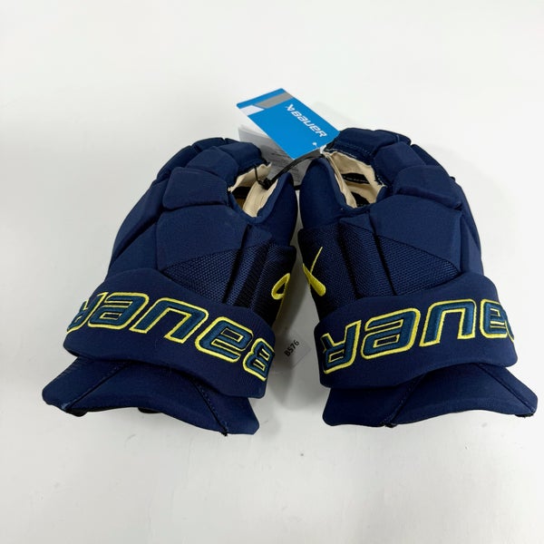 New Navy and Yellow Bauer Vapor Hyperlite Gloves | 14" | B576