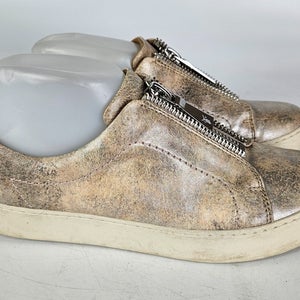 Frye Lena Leather Zip Sneakers Low Top Brown/Beige Shoes Women's Size 8.5 M