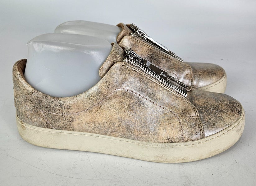 Frye Lena Leather Zip Sneakers Low Top Brown/Beige Shoes Women's Size 8.5 M