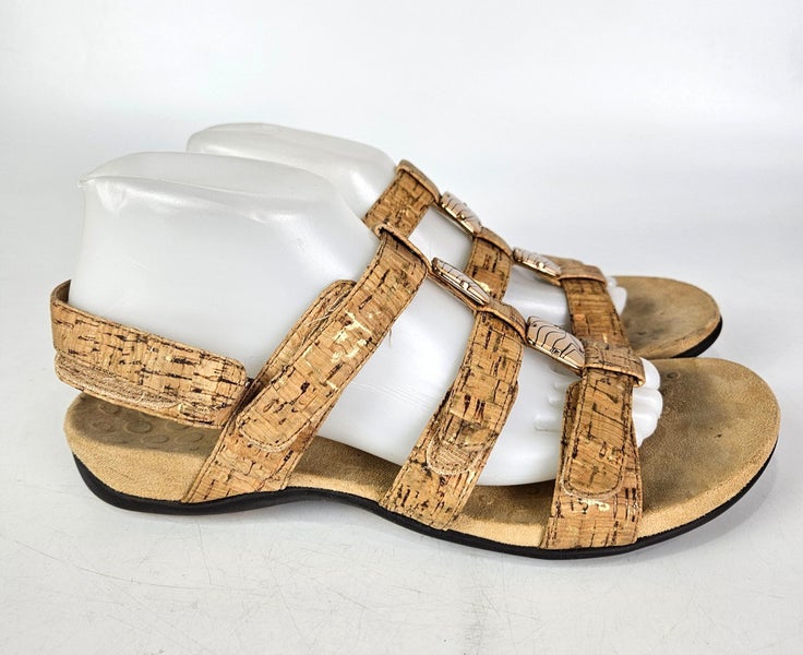 VIONIC AMBER Gold Cork Slingback Adjustable Comfort Beads Sandals Women's 10