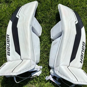 White XL Senior Bauer Supreme Shadow Goalie Leg Pads Pro Stock (Used)