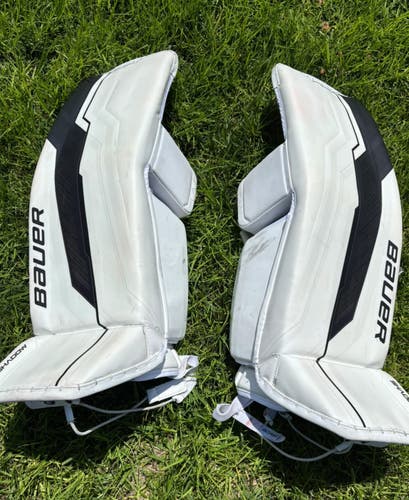 White XL Senior Bauer Supreme Shadow Goalie Leg Pads Pro Stock (Used)