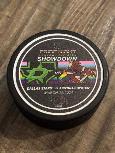 Arizona Coyotes vs Dallas Stars Pride Night NHL Hockey Puck 3/20/2024