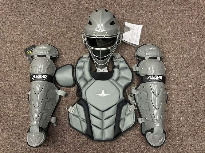All Star Top Star Youth Ages 8-10 Baseball Catchers Gear Set - Graphite Grey