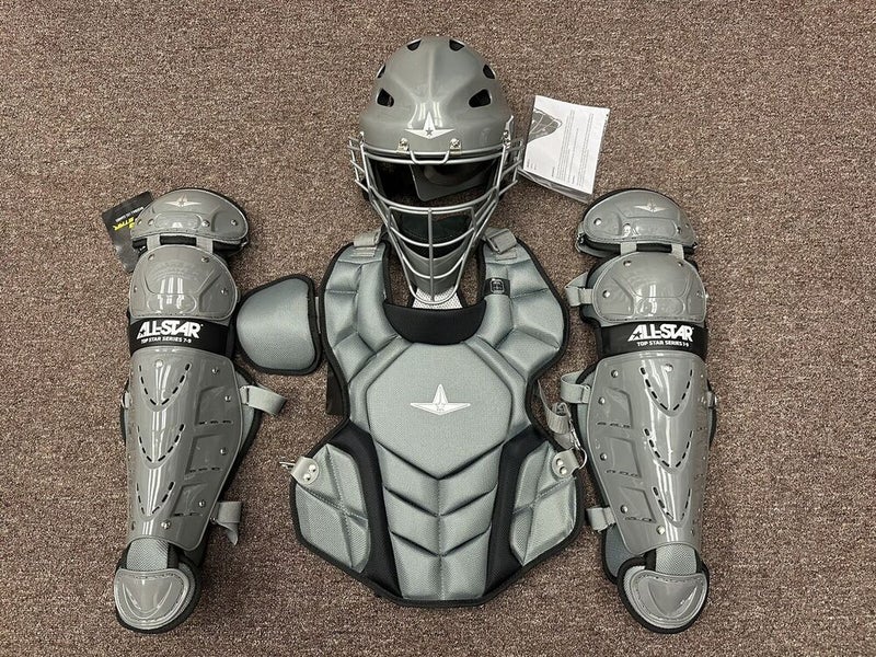 All Star Top Star Youth Ages 8-10 Baseball Catchers Gear Set - Graphite Grey