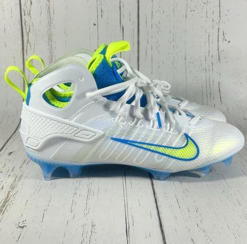 Nike Huarache 9 Elite Mid LAX SE Cleats White Blue Volt Mens Size 8.5 FV6149-100