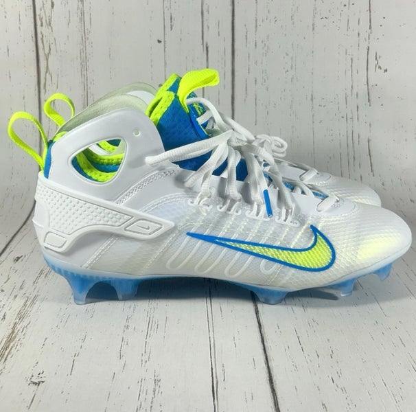 Nike Huarache 9 Elite Mid LAX SE Cleats White Blue Volt Mens Size 8.5 FV6149-100