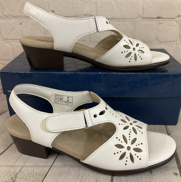 SAS Shoes 2270-001 Women's SUNBURST Heel Strap Sandal White US 8 M