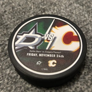 Calgary Flames vs Dallas Stars NHL Match Up Hockey Puck 11/24/2024