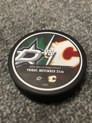 Calgary Flames vs Dallas Stars NHL Match Up Hockey Puck 11/24/2024