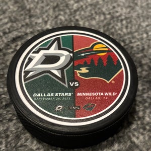 Minnesota Wild vs Dallas Stars NHL Match Up Hockey Puck 9/26/2023