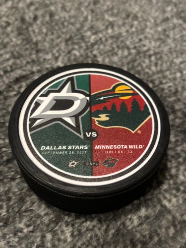 Minnesota Wild vs Dallas Stars NHL Match Up Hockey Puck 9/26/2023