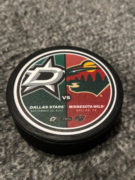 Minnesota Wild vs Dallas Stars NHL Match Up Hockey Puck 9/26/2023