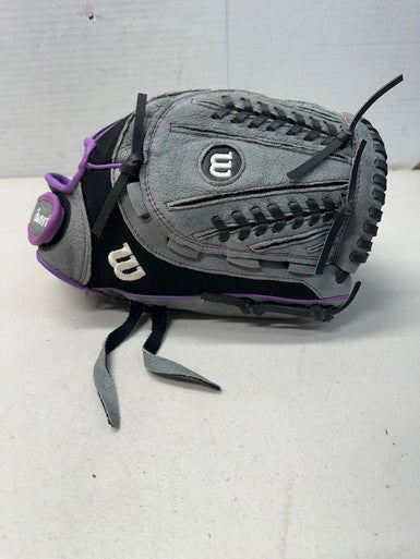 Used Wilson A04RF1912 RH Throw Fastpitch Gloves Black And Purple 12" 11835-S000196828
