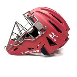 Used Mizuno SAMURAI YOUTH Catchers Helmet w/Mask Red One Size 11860-S000294787