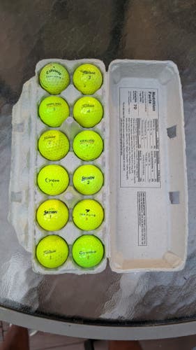 Assorted Neon Green Golf Balls 12 Pack (1 Dozen) (Used)